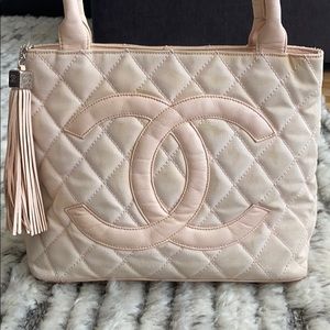 Chanel light pink quilted tote bag